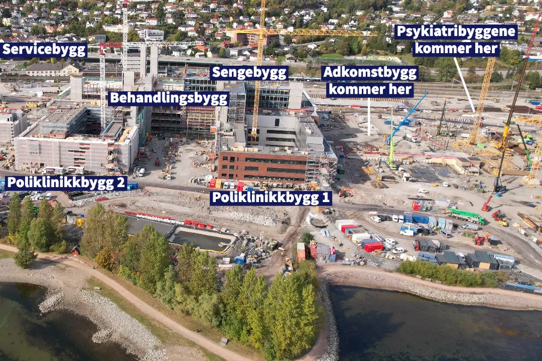 Oversiktbilde som viser de nye funksjonene i det nye sykehuset i Drammen