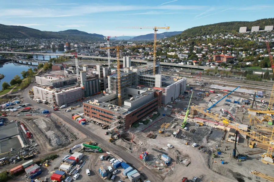 Oversiktsbilde av byggeplassen, nytt sykehus i Drammen 