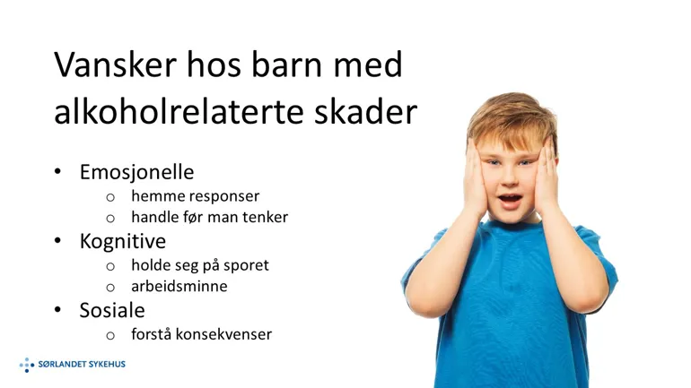 Lysbilde med tekst og bilde av et barn som er forskrekket og holder hendene på hver side av ansiktet