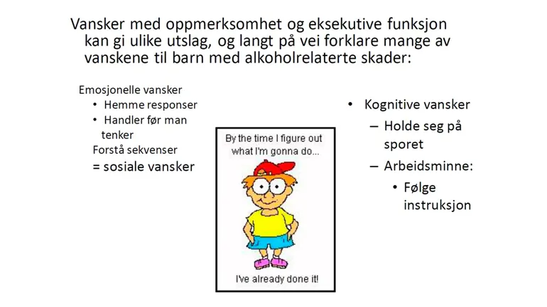 Lysbilde fra presentasjon som viser to tekstblokker på hver side av et bilde som er veldig uskarpt