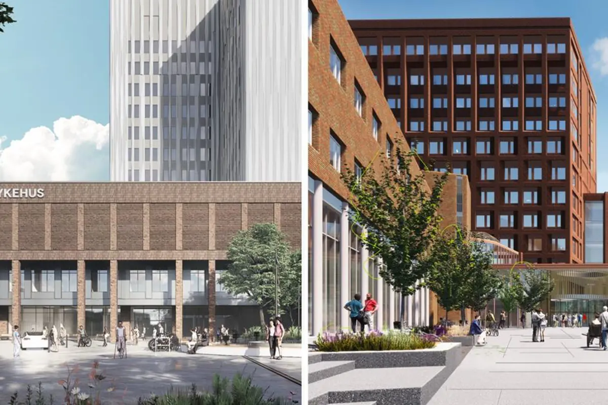 Illustrasjon av hovedinngang til Aker og Rikshospitalet